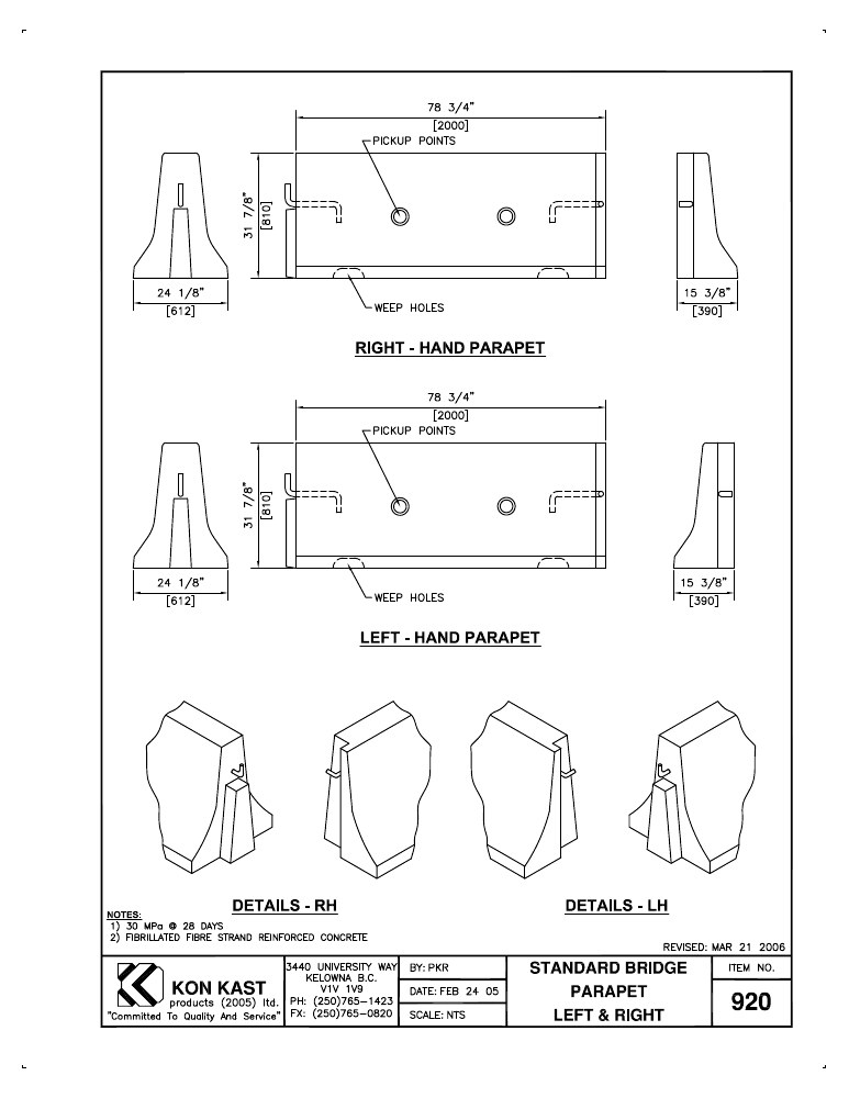 Technical drawing: Bridge Parapets