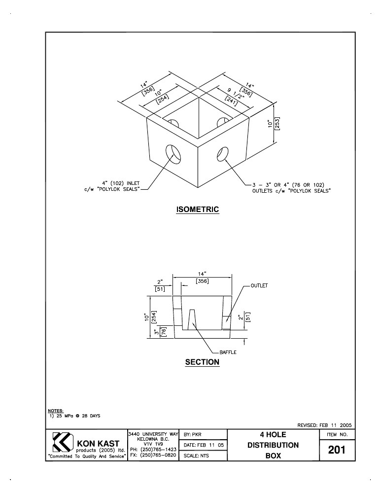 Technical drawing: Concrete 4 Hole Distribution Box