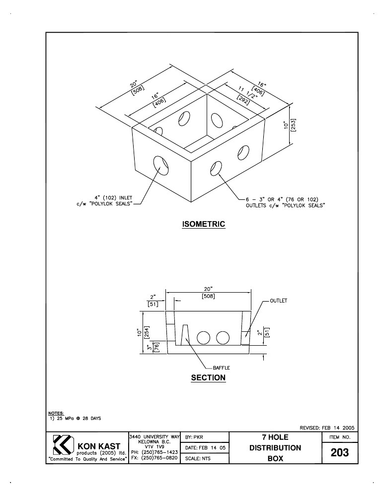 Technical drawing: Concrete 7 Hole Distribution Box