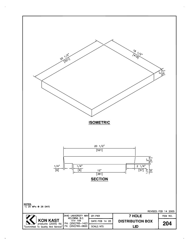 Technical drawing: Lid for 7 Hole Box