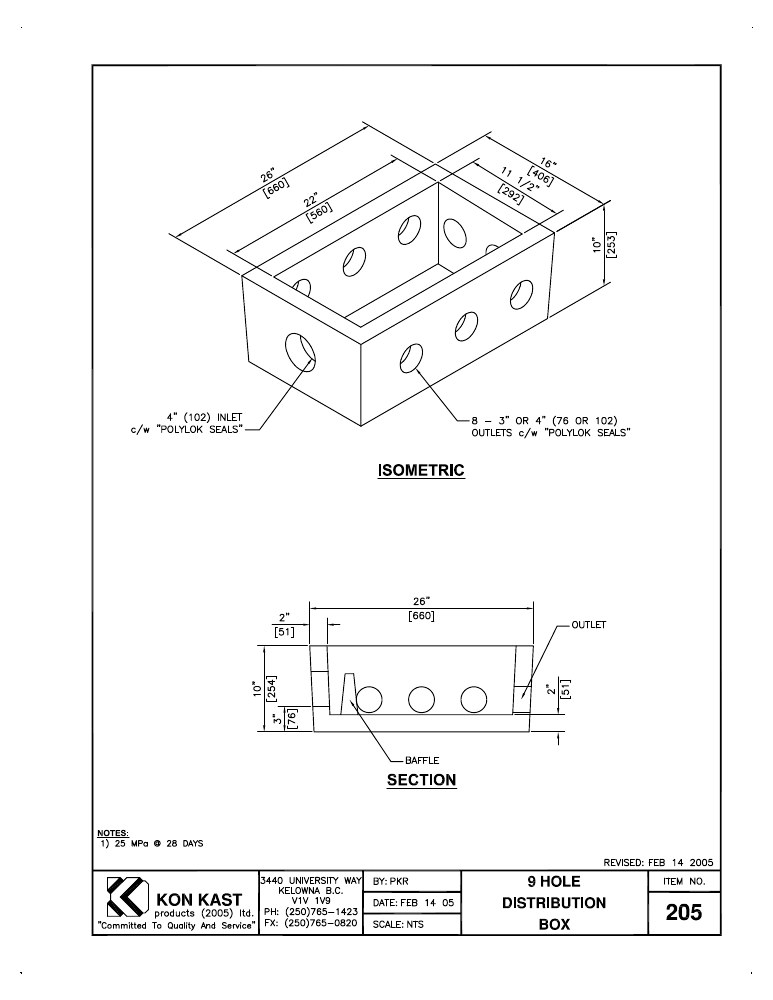 Technical drawing: Concrete 9 Hole Distribution Box