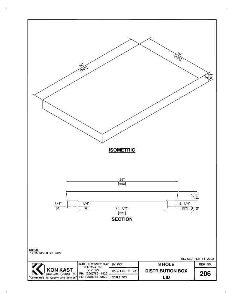 Technical drawing: Lid for 9 Hole Box