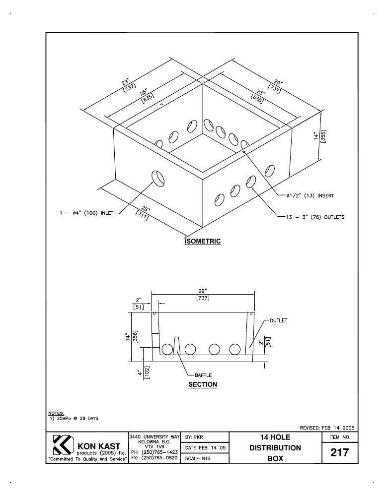 Technical drawing: Concrete 14 Hole Distribution Box