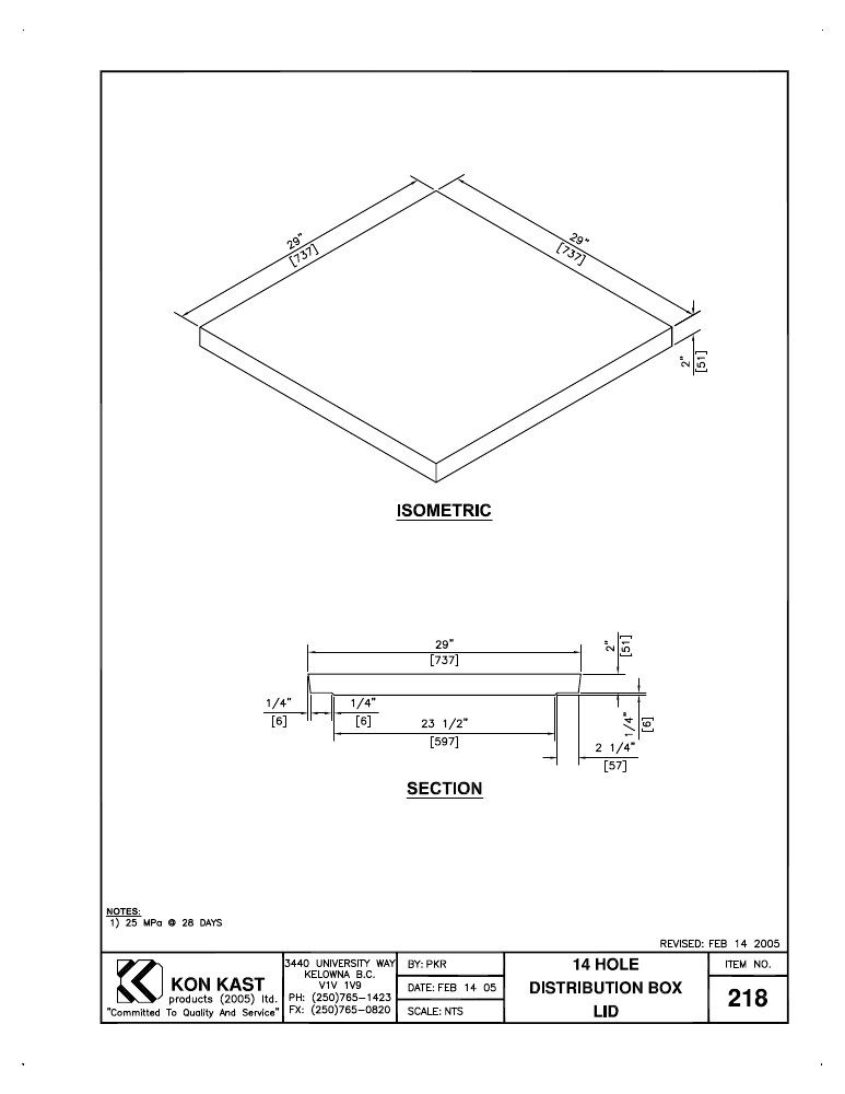 Technical drawing: Lid for 14 Hole Box