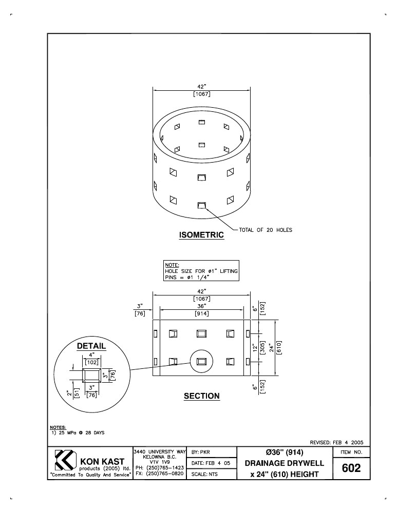 Technical drawing: 762 I.D. (30") Drainage Drywell x 610 (24")