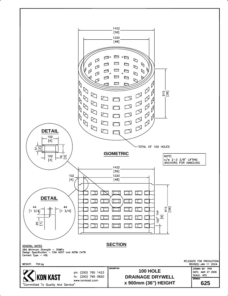 Technical drawing: 100 Hole Drywell