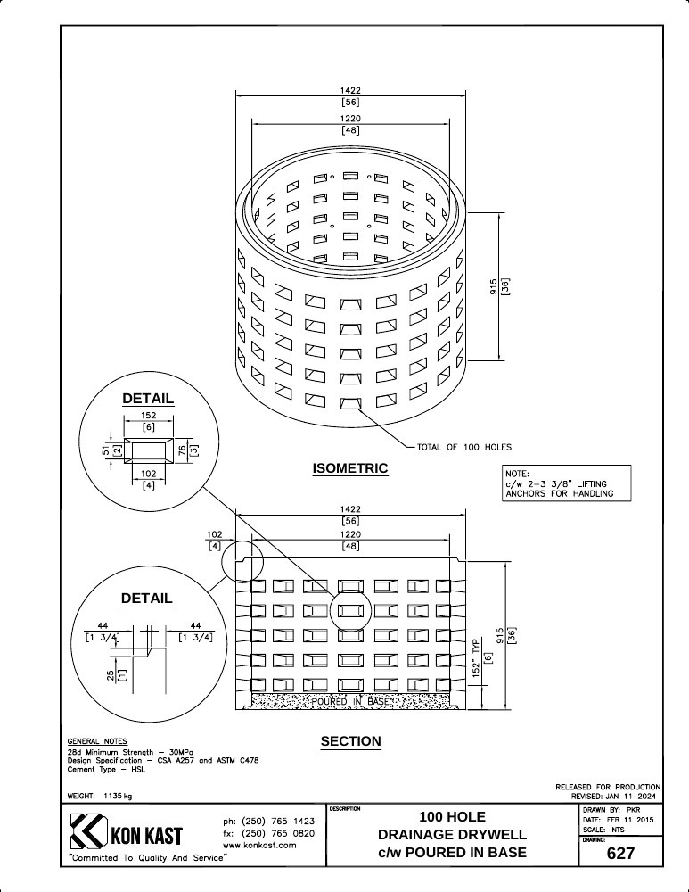 Technical drawing: 100 Hole Drywell c/w Base