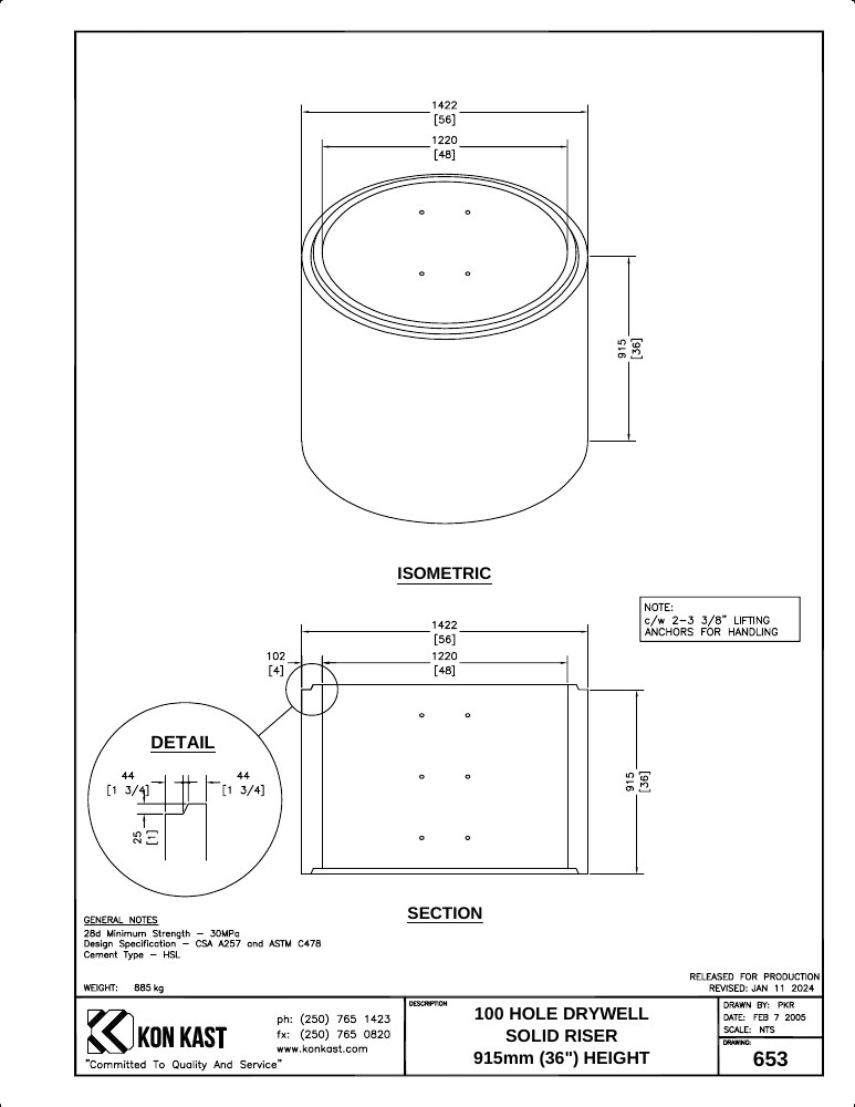 Technical drawing: 914 (36") Solid Riser