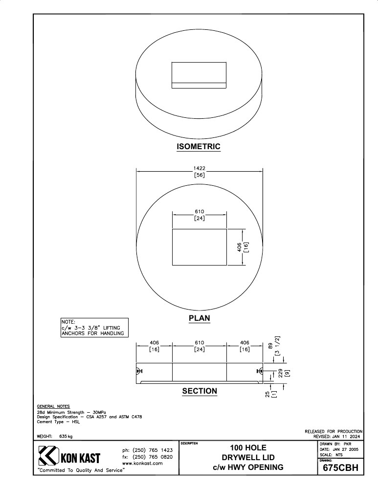 Technical drawing: Lid for 100 Hole Drywell c/w Hwys Opening