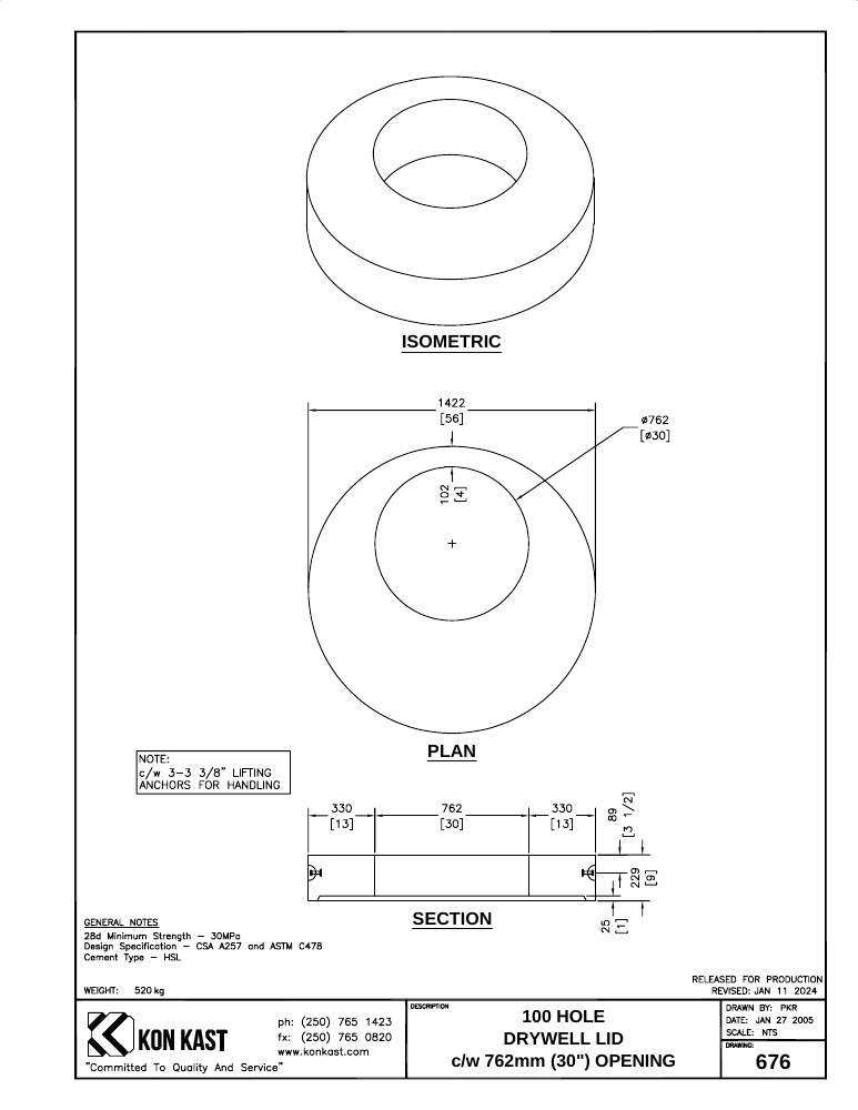 Technical drawing: Lid for 100 Hole Drywell c/w 762 (30") Opening