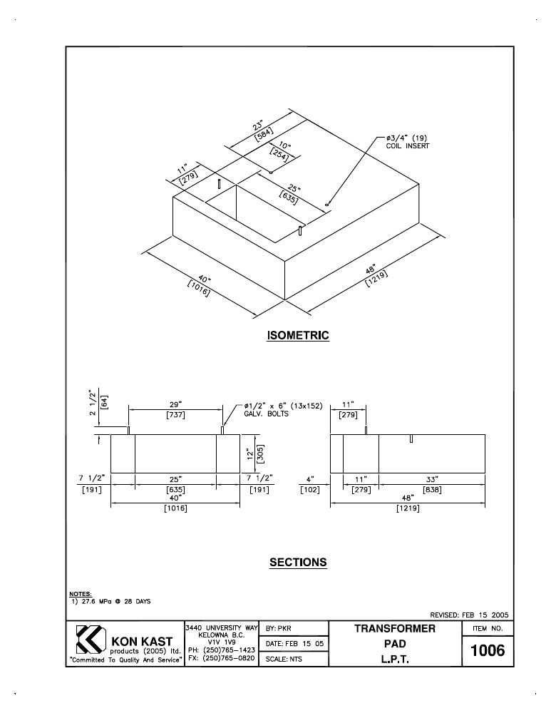 Technical drawing: 300 (12") Transformer Pad