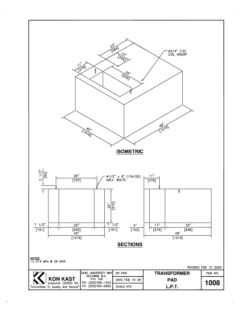 Technical drawing: 600 (24") Transformer Pad
