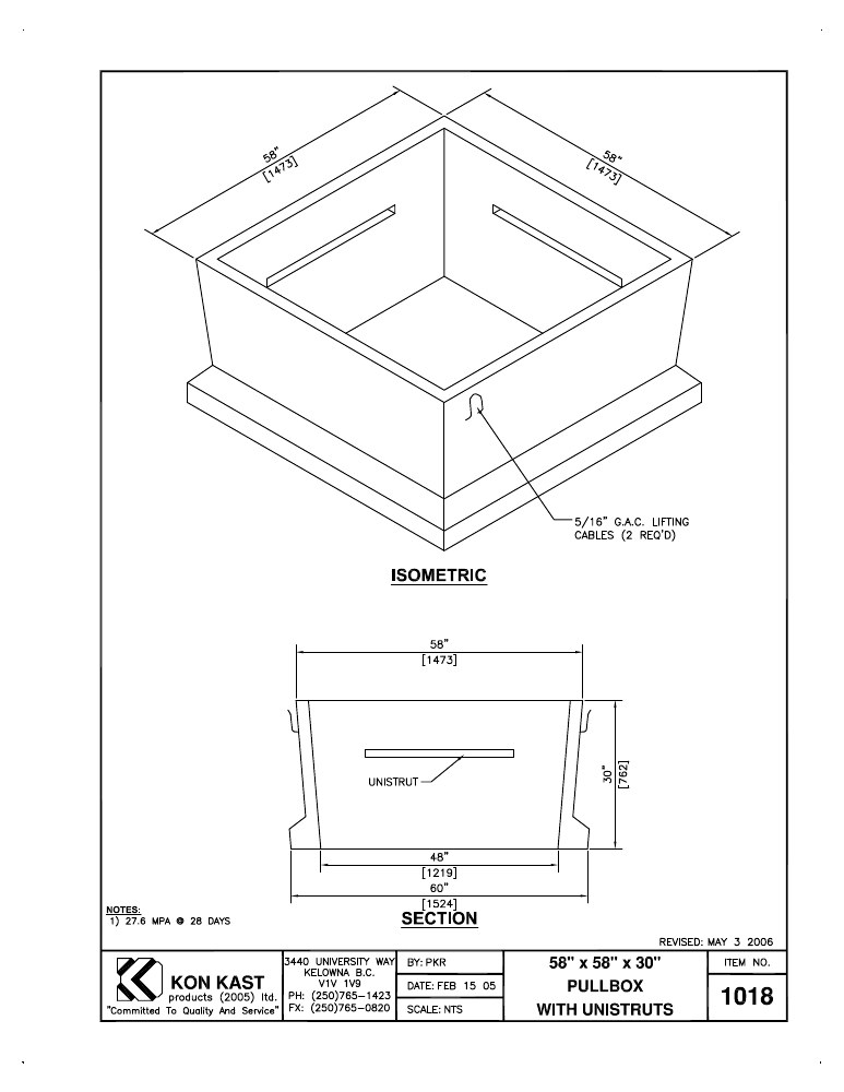 Technical drawing: 58"x58"x30" Pullbox -c/w Uni