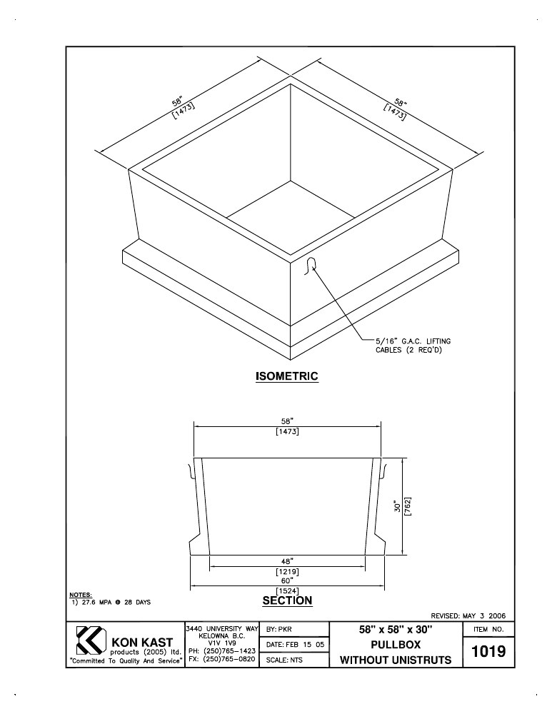 Technical drawing: 58"x58"x30" Pullbox-c/w Uni