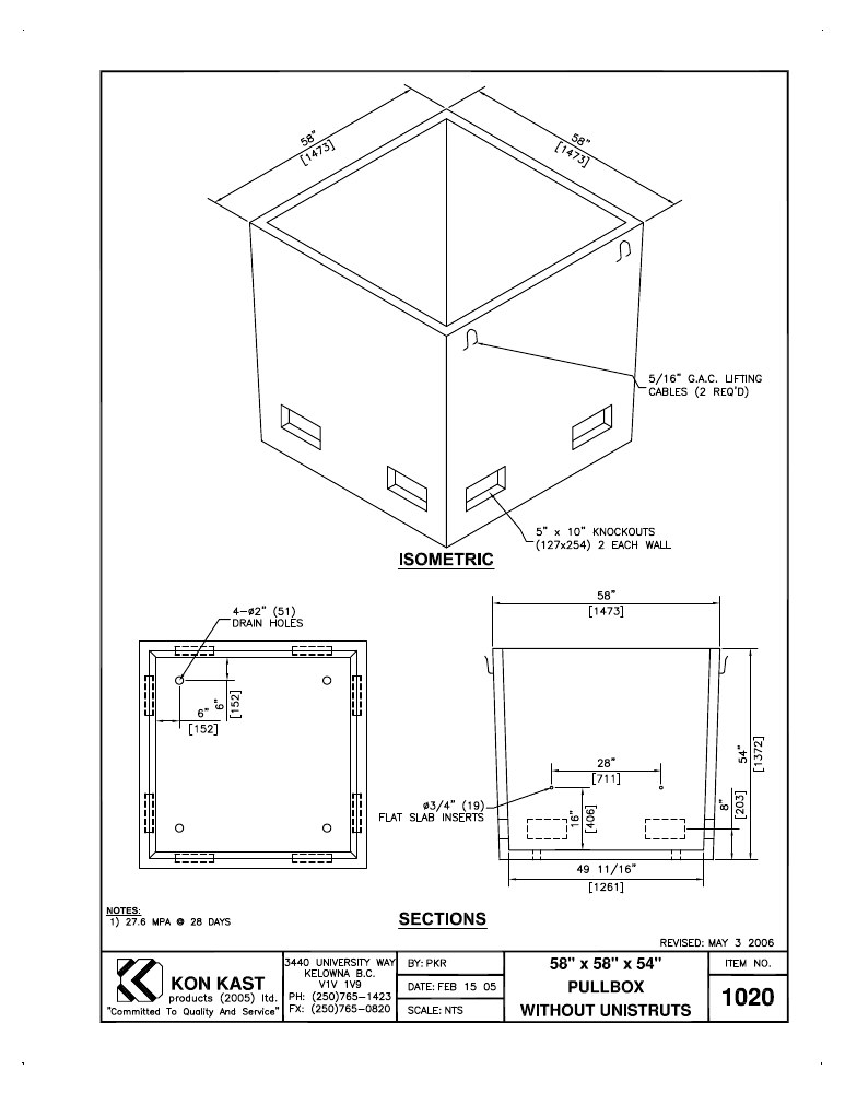 Technical drawing: 58"x58"x54" Pullbox-No Uni