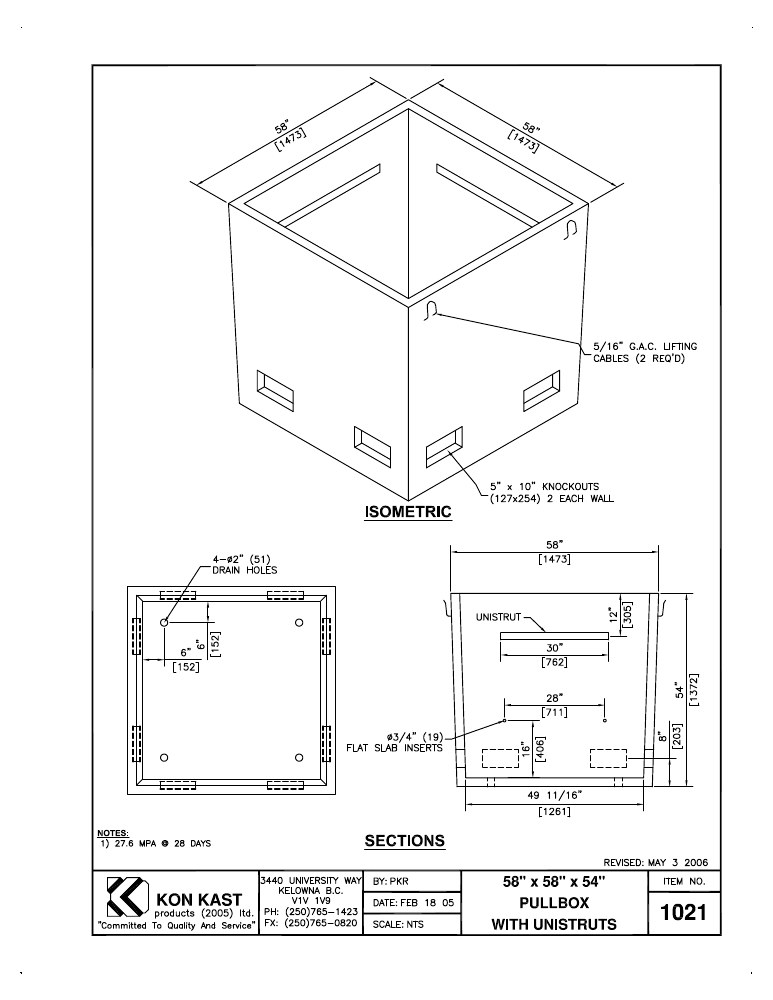 Technical drawing: 58"x58"x54" Pullbox-c/w Uni