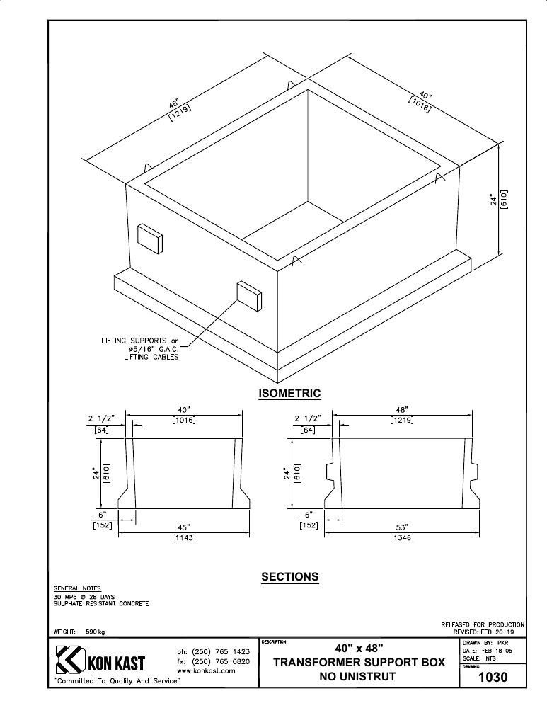 Technical drawing: 40"x48" Transformer Support Box-No Uni