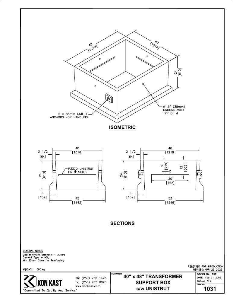 Technical drawing: 40"x48" Transformer Support Box-c/w Uni
