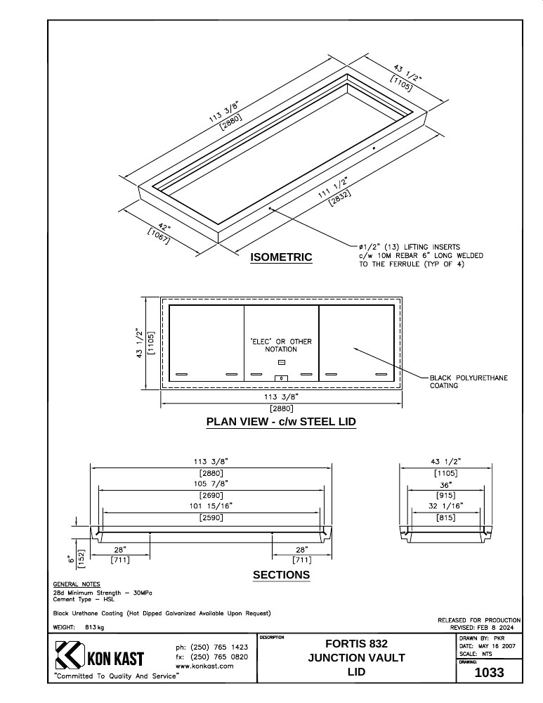 Technical drawing: Lid for 832 c/w Concrete Collar