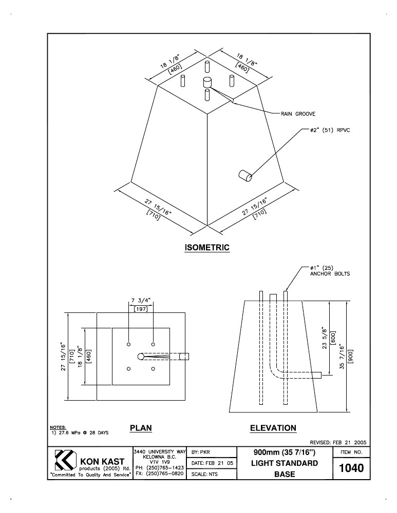Technical drawing: 900 (36") Light Standard Base