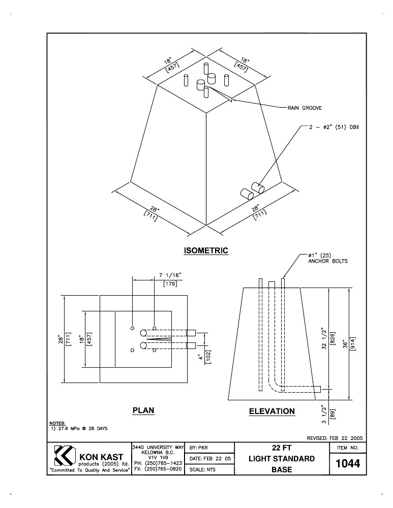 Technical drawing: 22ft Light Standard Base