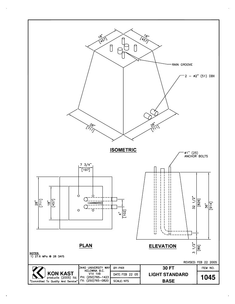 Technical drawing: 914 (36") #30ft Light Standard Base