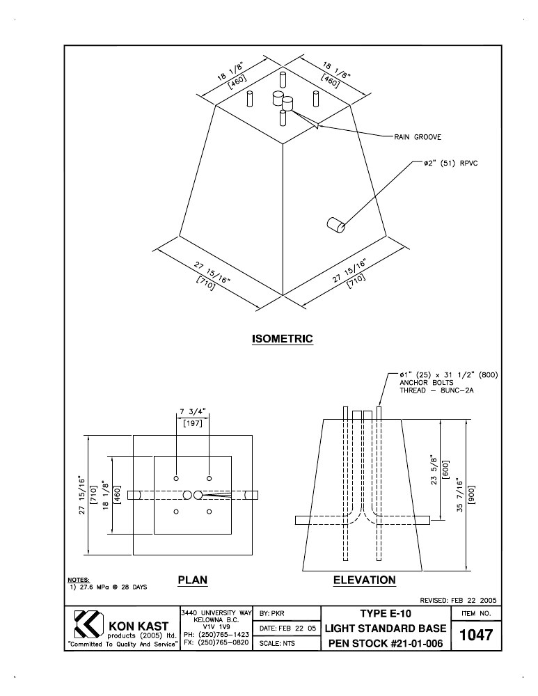 Technical drawing: Type E-10 Light Standard Base