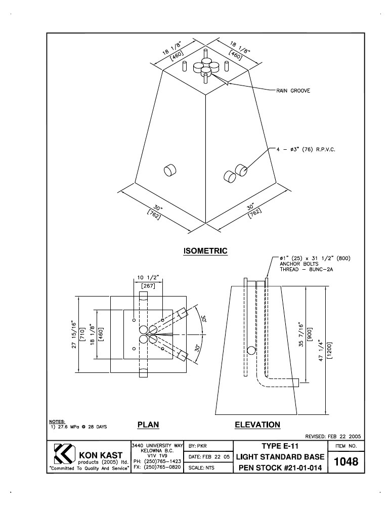 Technical drawing: Type E-11 Light Standard Base