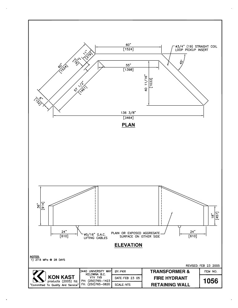Technical drawing: Transformer & Fire Hydrant Retain Wing