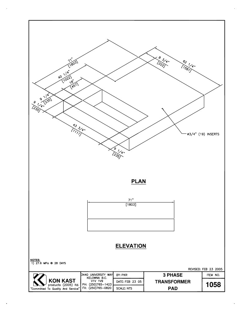 Technical drawing: 3 Phase Transformer Pad