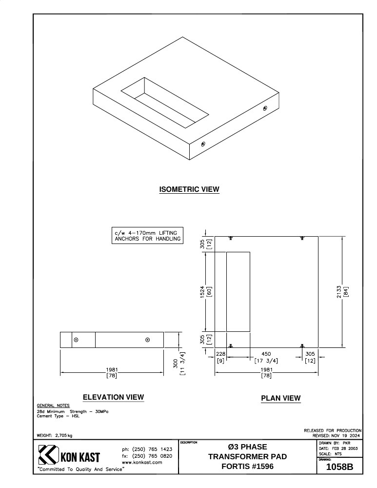 Technical drawing: 3 Phase Pad - Fortis #1596