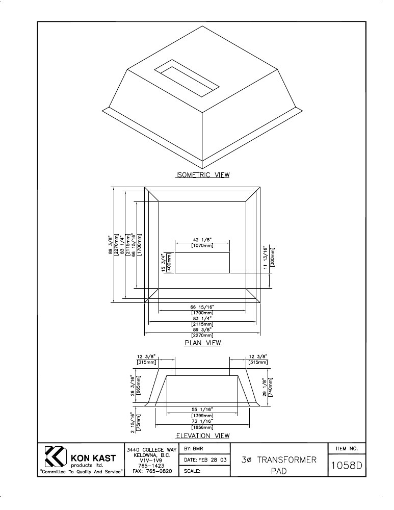 Technical drawing: 3 Phase Trans. Pedestal