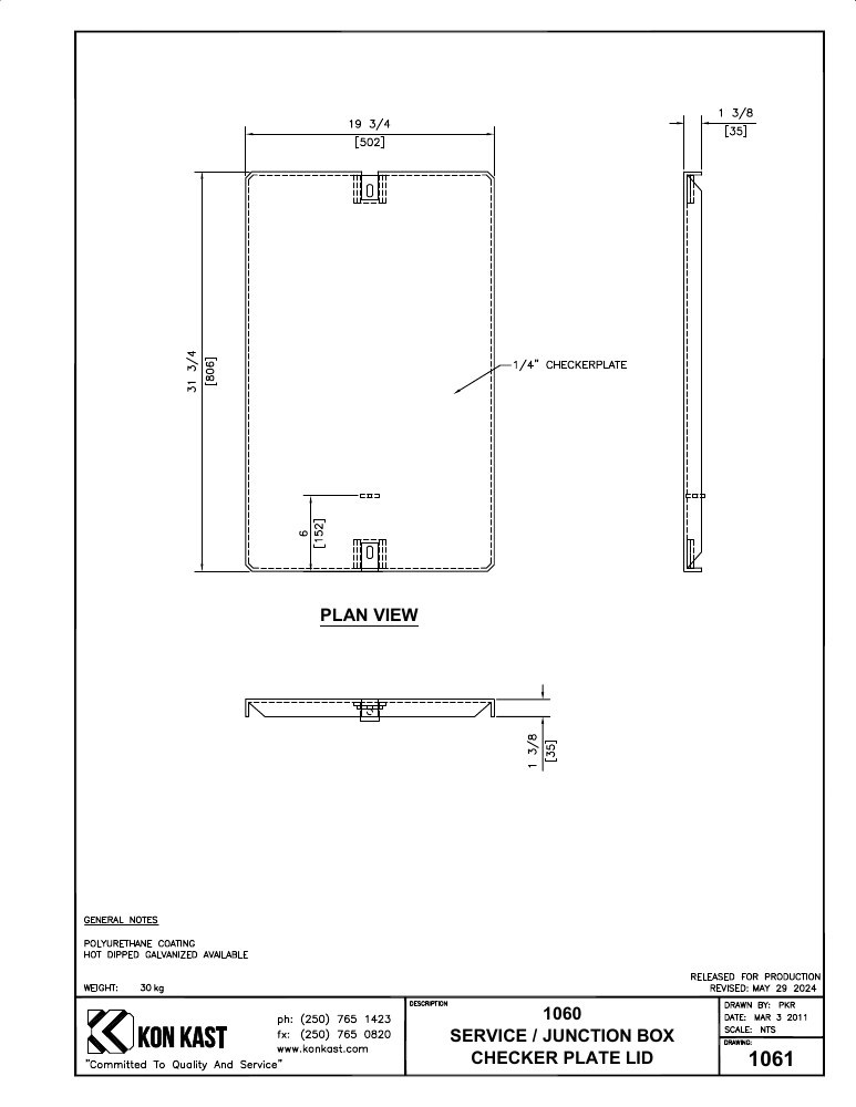 Technical drawing: Lid for 1060