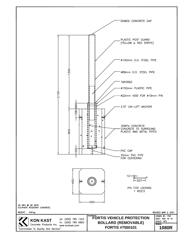 Technical drawing: Protection Bollard (Removable)