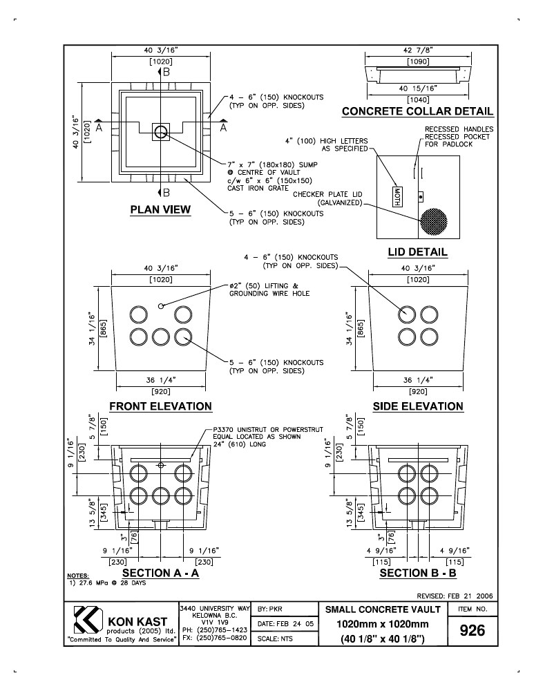 Technical drawing: Small Concrete Vaults
