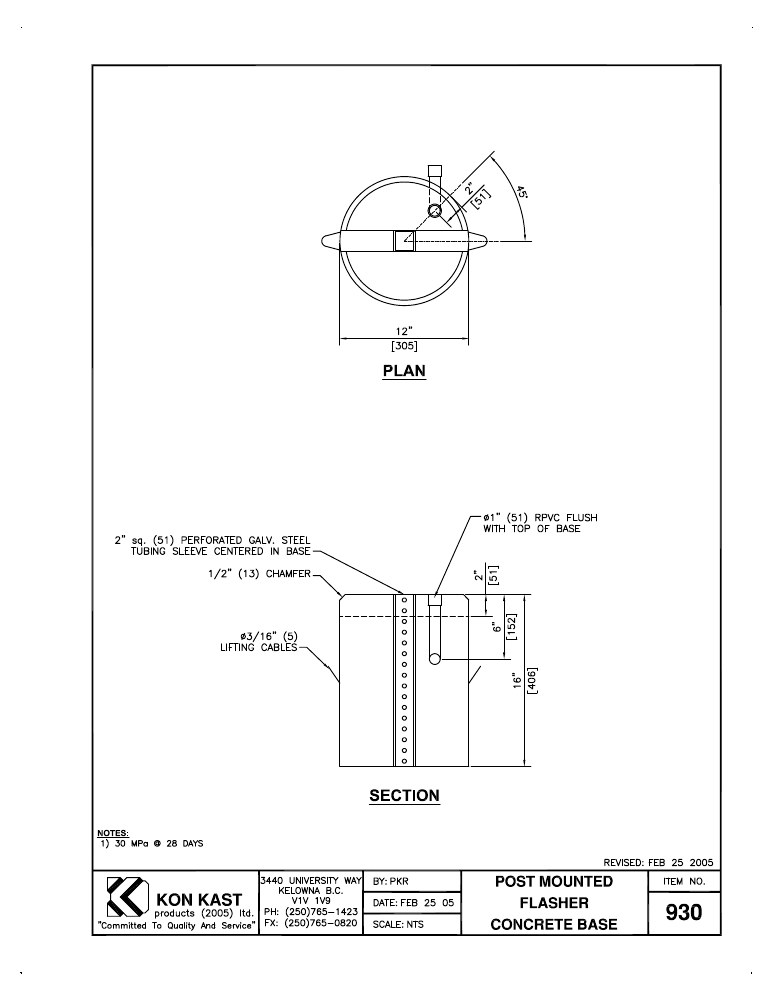 Technical drawing: Post Mounted Flasher Base