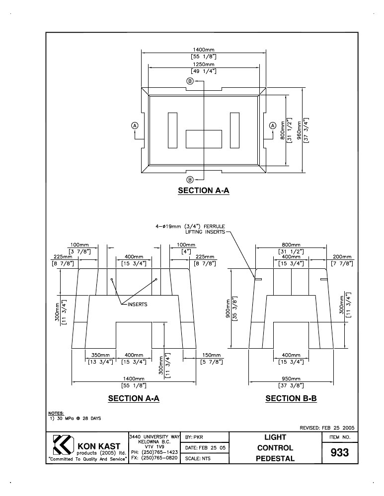 Technical drawing: Light Control Pedestal