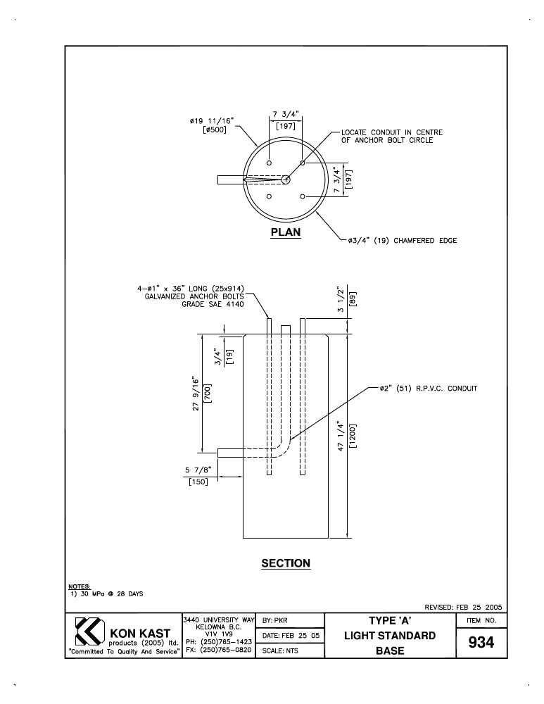 Technical drawing: Type A Light Standard Base
