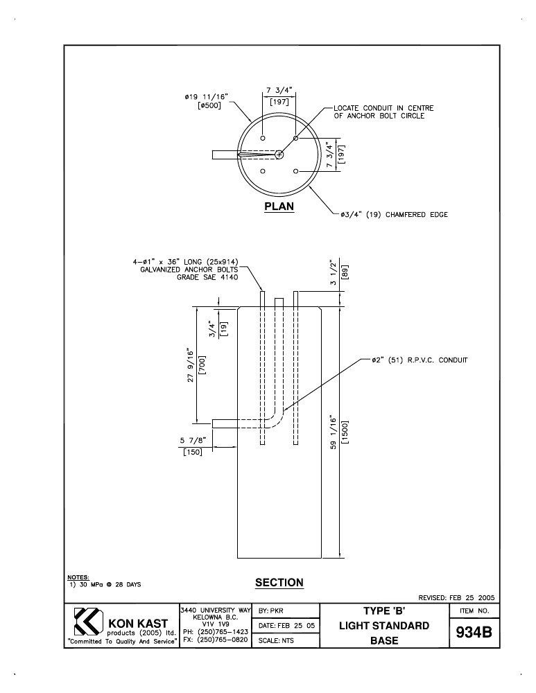 Technical drawing: Type B Light Standard Base