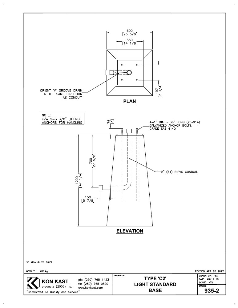 Technical drawing: Type C2 Light Standard Base