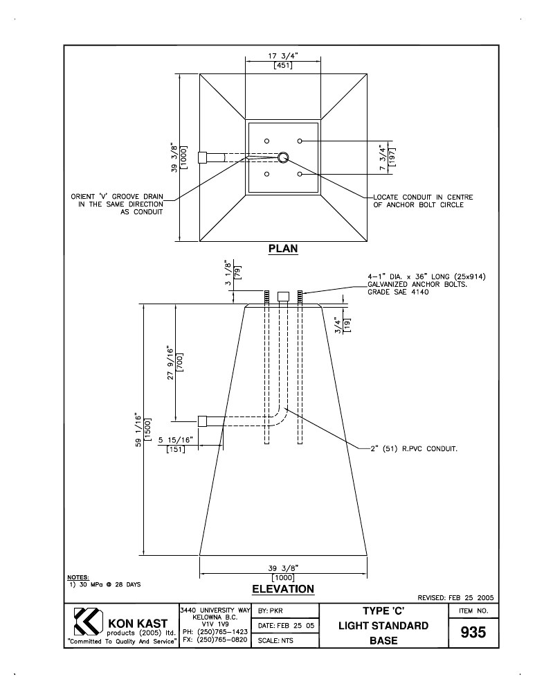 Technical drawing: Type C Light Standard Base