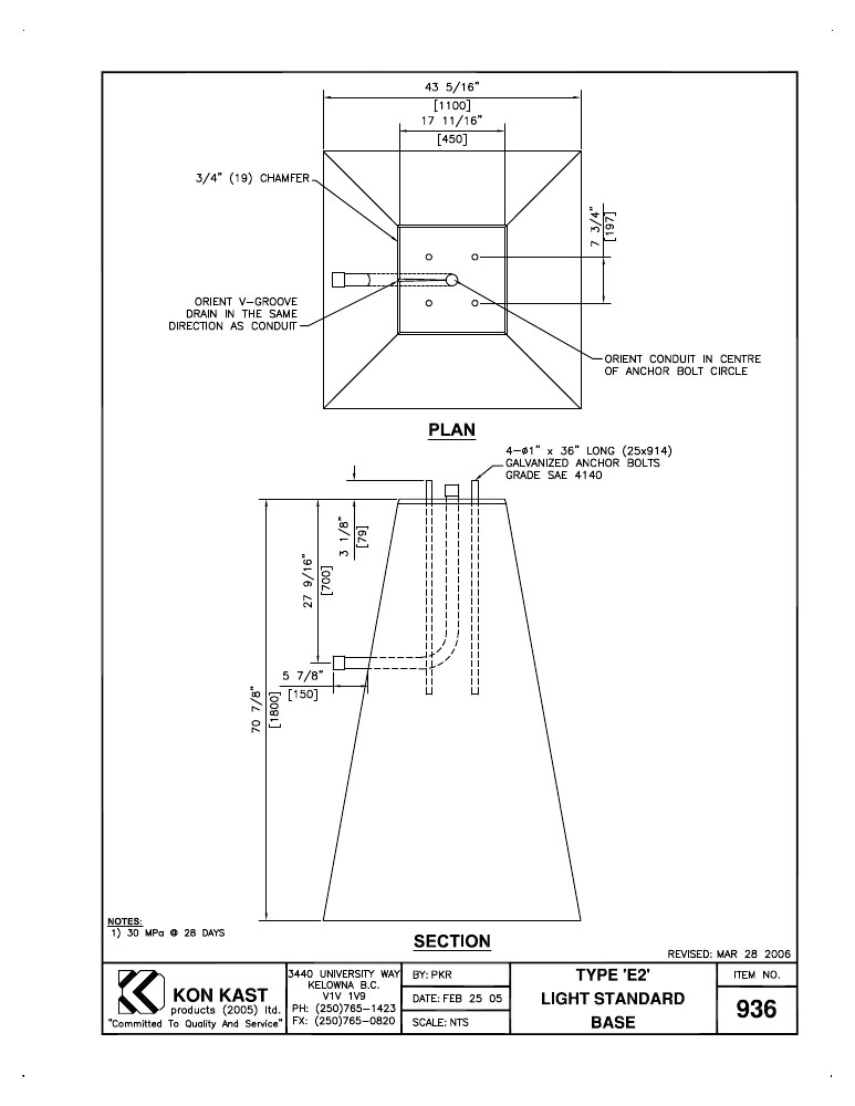 Technical drawing: Type E2 Light Standard Base