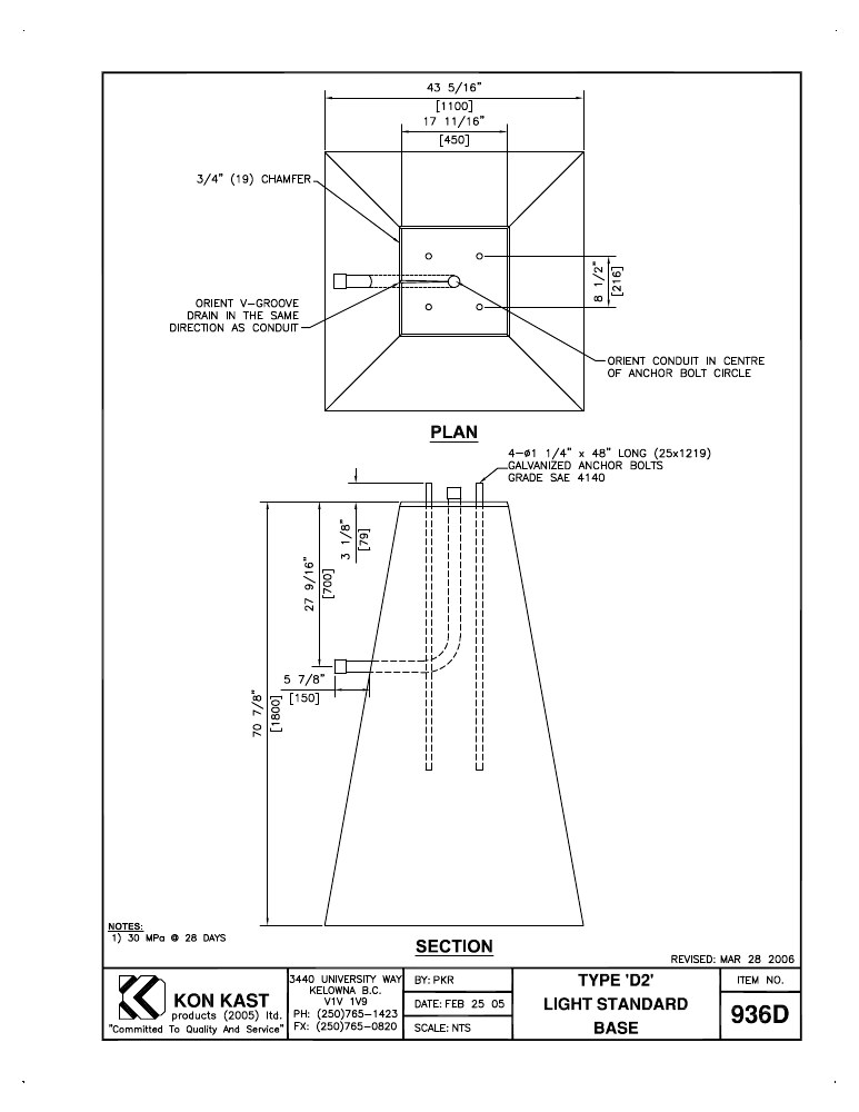 Technical drawing: Type D2 Light Standard Base