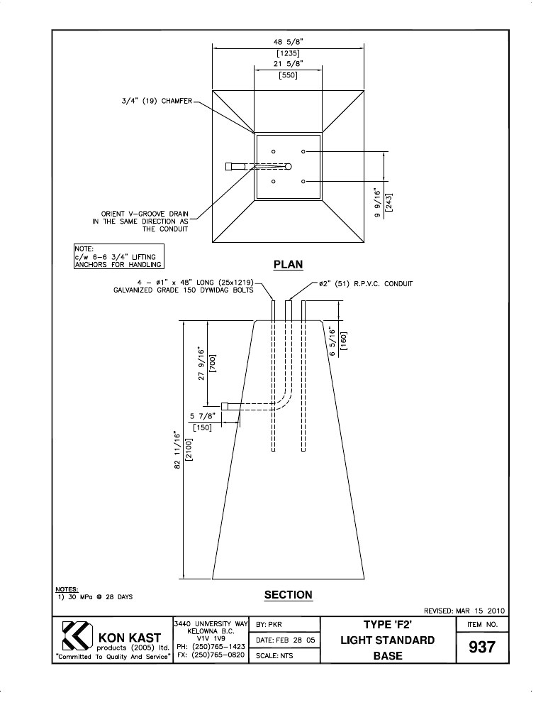 Technical drawing: Type F2 Light Standard Base