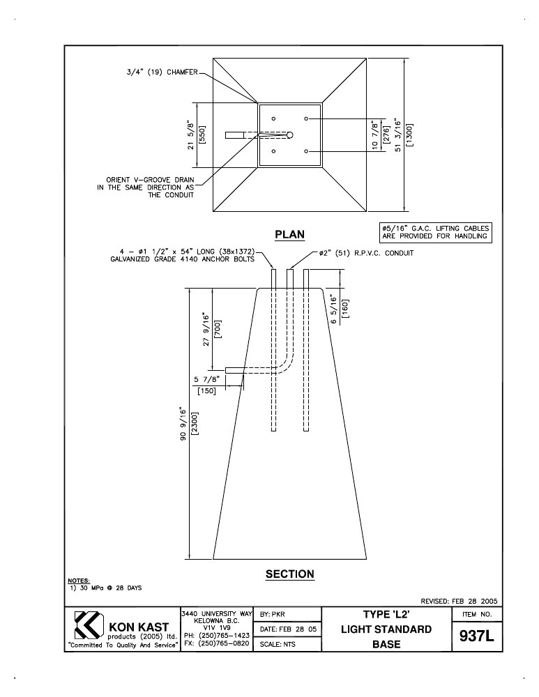 Technical drawing: Type L2 Light Standard Base