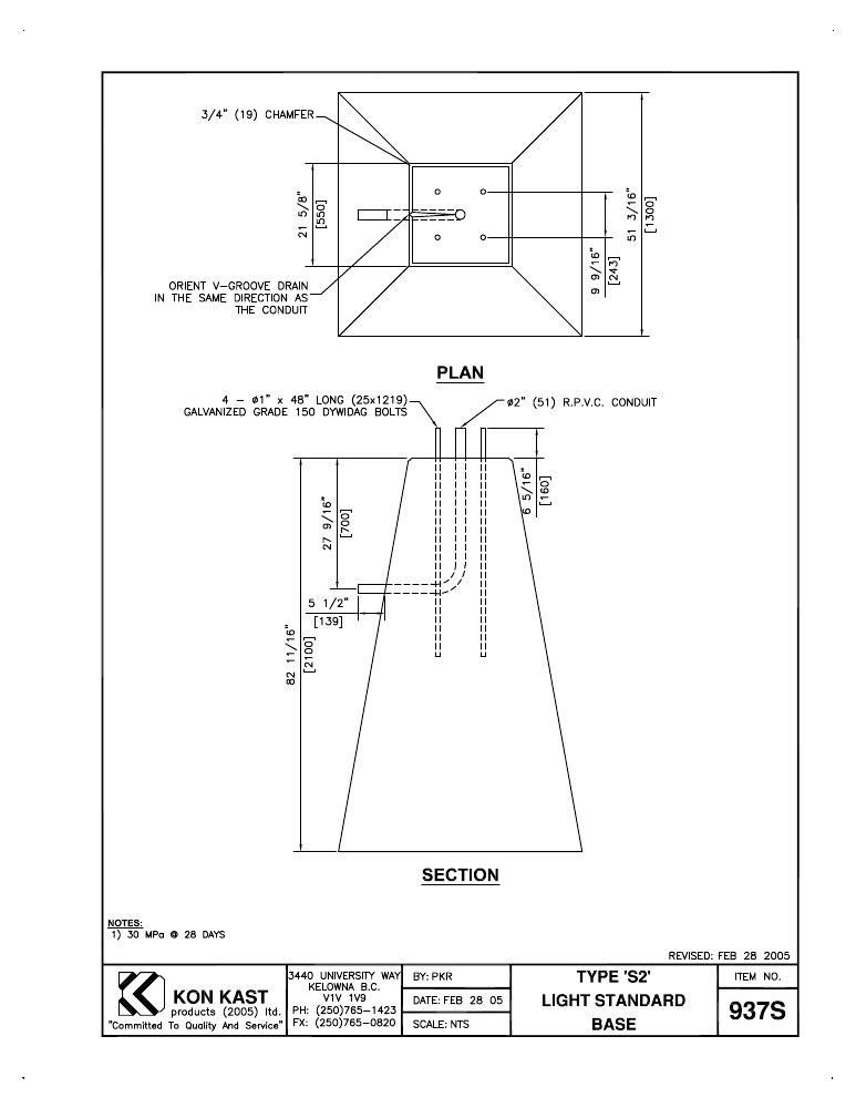 Technical drawing: Type S2 Light Standard Base