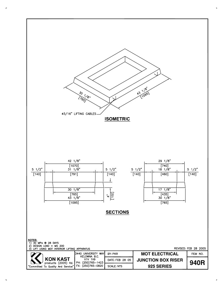 Technical drawing: Mot 925 J-Box Riser