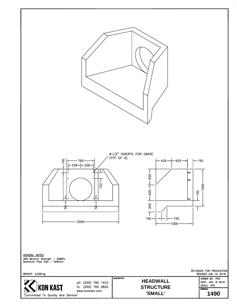 Technical drawing: Headwall Structure Small