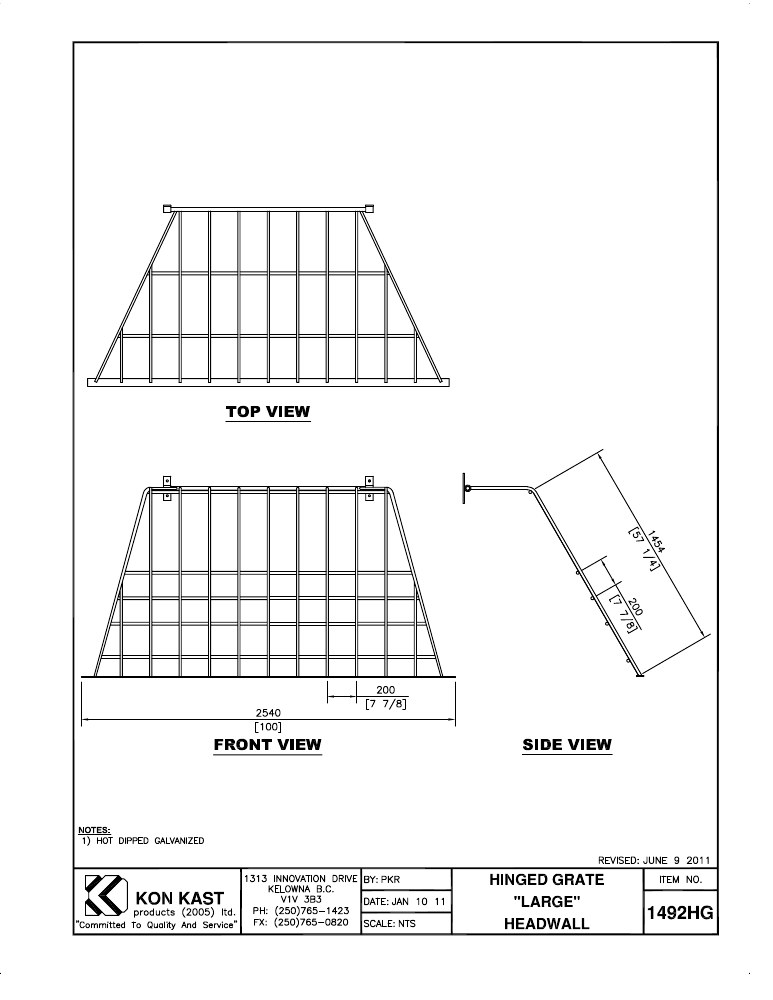 Technical drawing: Hinged Grate
