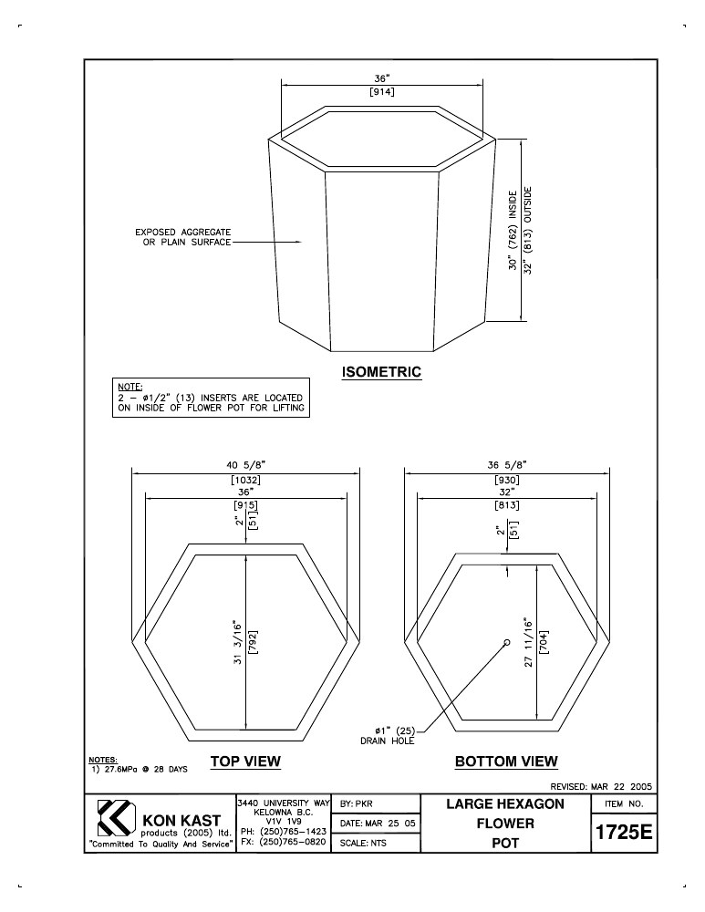 Technical drawing: Large Hexagon Flower Pot